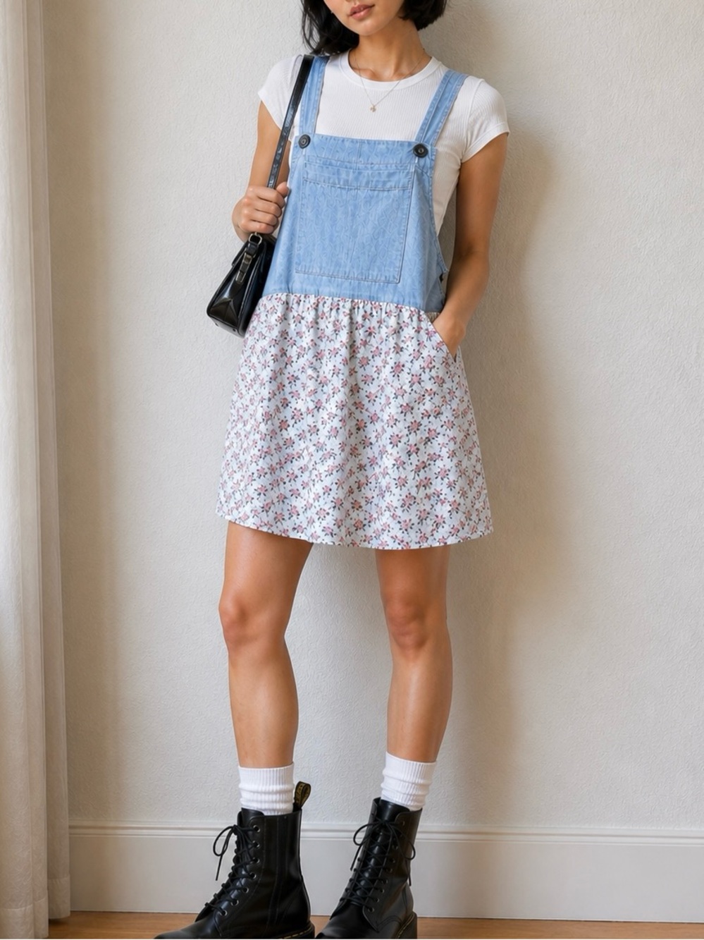 Vintage Made in USA Floral Babydoll Pinafore Dress Soft Grunge